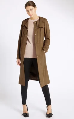 Cheapest ???? De La Creme Fashions Sian Tan Brown Suedette Longline Trench Duster ???? Coat ????