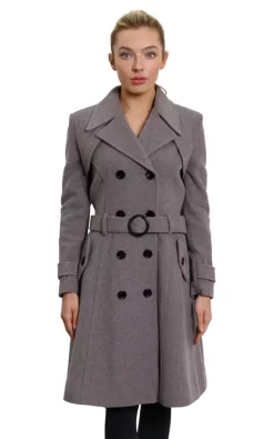 Budget ???? De La Creme Fashions Amber Mid Grey Double Breasted Trench ???? Coat ????