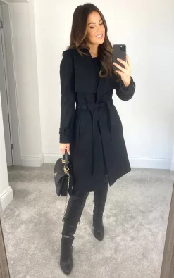 Deals ???? Anastasia Fashions Large Collar Belted Winter ???? Coat In Black ????