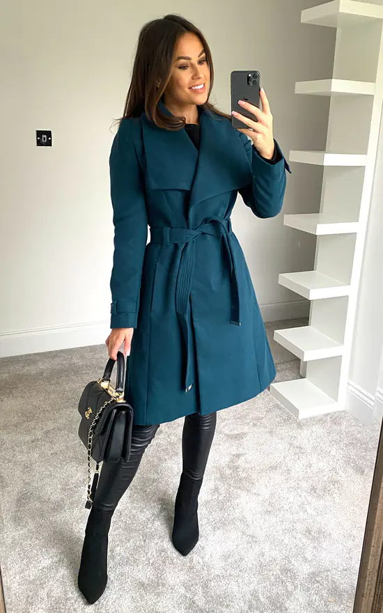 Outlet ???? Anastasia Fashions Large Collar Belted Wrap Winter ???? Coat In Teal Blue ???? 3 Outlet ???? Anastasia Fashions Large Collar Belted Wrap Winter ???? Coat In Teal Blue ????
