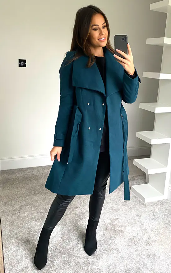 Outlet ???? Anastasia Fashions Large Collar Belted Wrap Winter ???? Coat In Teal Blue ???? 6 Outlet ???? Anastasia Fashions Large Collar Belted Wrap Winter ???? Coat In Teal Blue ???? - Image 4