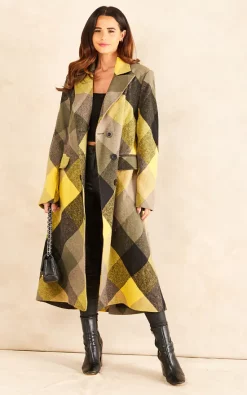 Best reviews of ???? Chekani Double Breasted Long ???? Coat In Yellow Black Check ✔️