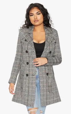 Flash Sale ✨ De La Creme Fashions Wool Blend Check Double Breasted Military ???? Coat (Black/White) ⭐