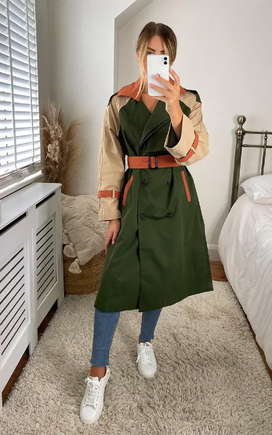 Outlet ???? IKRUSH Dakota Colour Block Trench ???? Coat In Khaki ???? 3 Outlet ???? IKRUSH Dakota Colour Block Trench ???? Coat In Khaki ????