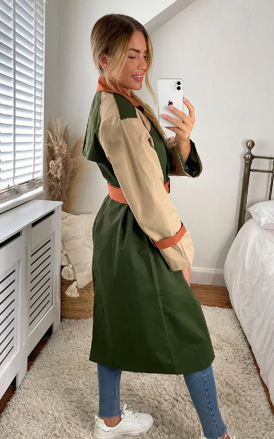 Outlet ???? IKRUSH Dakota Colour Block Trench ???? Coat In Khaki ???? 4 Outlet ???? IKRUSH Dakota Colour Block Trench ???? Coat In Khaki ???? - Image 2