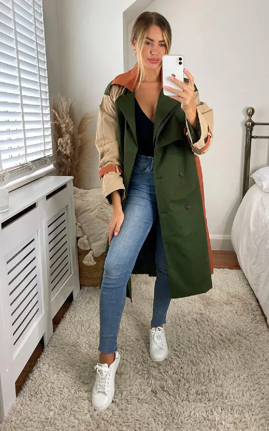 Outlet ???? IKRUSH Dakota Colour Block Trench ???? Coat In Khaki ???? 5 Outlet ???? IKRUSH Dakota Colour Block Trench ???? Coat In Khaki ???? - Image 3