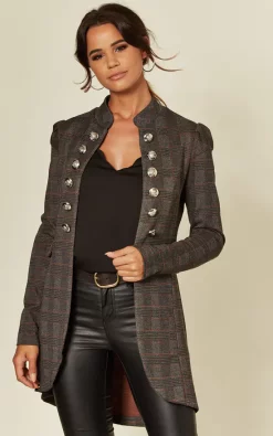 Top 10 ❤️ Mela London Grey Checkered Military Jacket ⌛