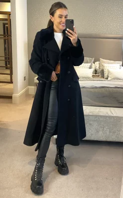Top 10 ???? Anastasia Fashions Anastasia Black Faux Fur Trimmed Wool & Cashmere Winter ???? Coat ????