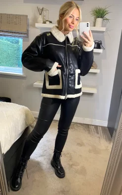 Promo ???? ANGELEYE Faux Leather Aviator Jacket In Black With White Teddy Faux Fur Lining ???? -De La Creme Fashions Shop unnamed file 107