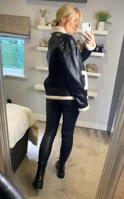 Promo ???? ANGELEYE Faux Leather Aviator Jacket In Black With White Teddy Faux Fur Lining ???? -De La Creme Fashions Shop unnamed file 108