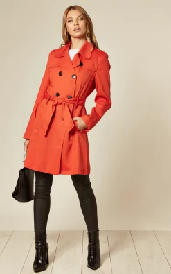 Wholesale ❤️ De La Creme Fashions Rachel Red Military Belted Trench ???? Coat ✔️