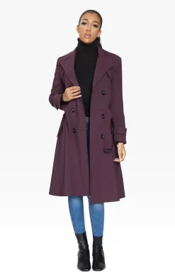 Best Sale ???? De La Creme Fashions Spring/Summer Double Breasted Trench Mac ???? Coat (Wine) ????