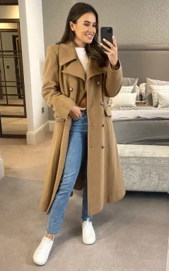 Wholesale ???? Anastasia Fashions Anastasia Camel Double Breasted Military ???? Coat Metal Buttons ????