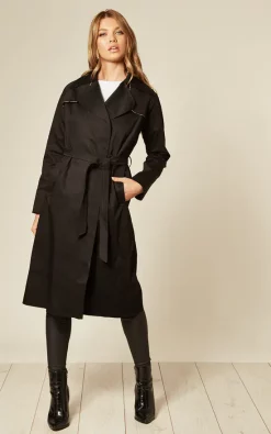 Cheap ???? De La Creme Fashions Louise Black Wrap Around Duster Trench ???? Coat ????