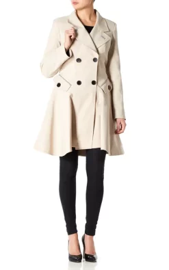 Budget ✨ De La Creme Fashions Vanessa Beige ???? Dogtooth Trim Fit And Flare Mac ????