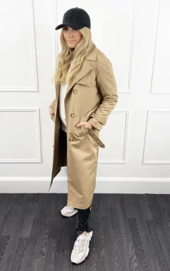 Best Pirce ✨ Mychicwardrobe Serena Long Trench ???? Coat In Beige ????