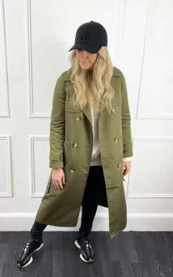 Buy ???? Mychicwardrobe Serena Long Trench ???? Coat In Khaki Green ????