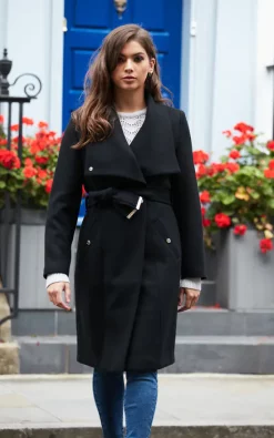 Hot Sale ???? Double Second Black Wool Blend Wrap ???? Coat ❤️