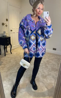 Best deal ???? HOXTON GAL Oversized Long Sleeves Wool ???? Coat With Pocket Details In Purple ????