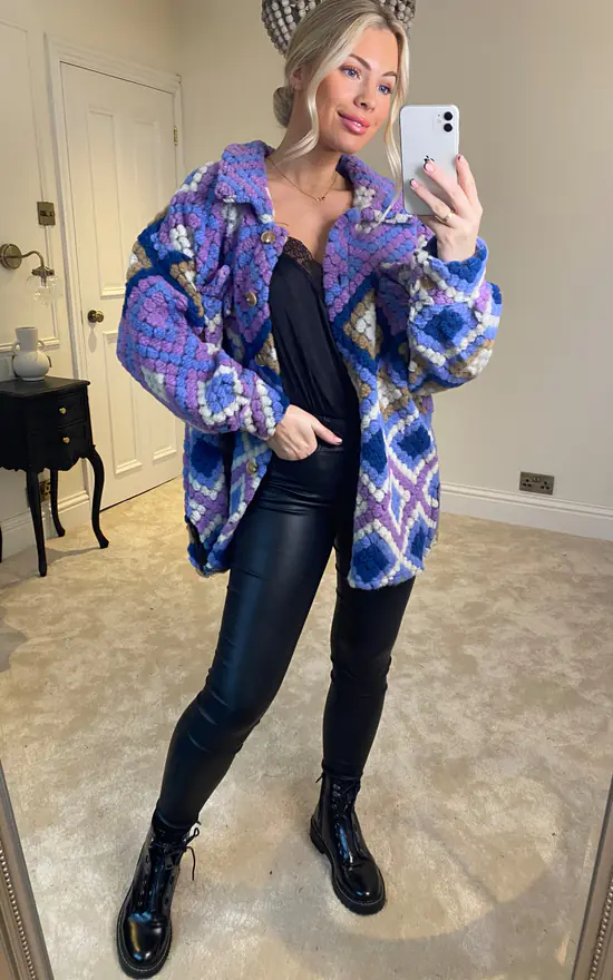 Best deal ???? HOXTON GAL Oversized Long Sleeves Wool ???? Coat With Pocket Details In Purple ???? 4 Best deal ???? HOXTON GAL Oversized Long Sleeves Wool ???? Coat With Pocket Details In Purple ???? - Image 2