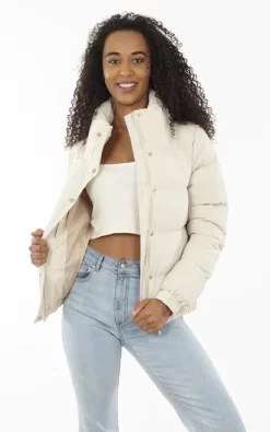 Discount ???? IKRUSH Eliza Faux Leather Button Down Padded Jacket In Stone ????