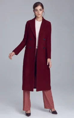 Best Sale ???? Nife Double Row Buttoned ???? Coat In Maroon ????
