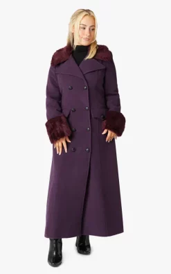 Coupon ⭐ De La Creme Fashions Alexa Purple Wool Blend Military Faux Fur Trim Maxi ???? Coat ????