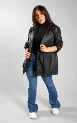 Wholesale ???? JustYourOutfit Black Drawstring Waist Faux Leather Jacket ✔️