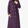 Best Pirce ???? De La Creme Fashions Carmelle Purple Wool Blend Double Breasted Maxi ???? Coat ????