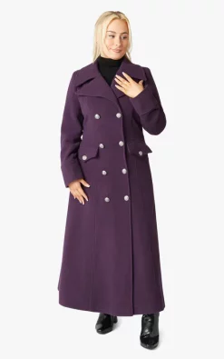 Best Pirce ???? De La Creme Fashions Carmelle Purple Wool Blend Double Breasted Maxi ???? Coat ????