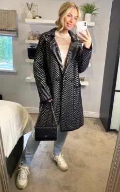 Discount ???? ANGELEYE Fluffy Striped ???? Coat In Black And Cream ???? -De La Creme Fashions Shop unnamed file 1241