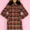 Best deal ???? RUBU Vintage 70s Red/Brown Check Wool Faux Fur Trim ???? Coat ????