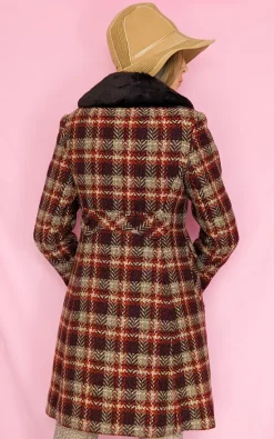 Best deal ???? RUBU Vintage 70s Red/Brown Check Wool Faux Fur Trim ???? Coat ???? -De La Creme Fashions Shop unnamed file 1246