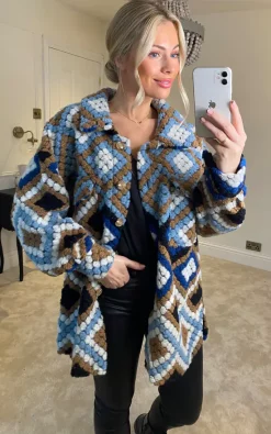 Best Pirce ???? HOXTON GAL Oversized Long Sleeves Wool ???? Coat With Pocket Details In Blue And Brown ???? -De La Creme Fashions Shop unnamed file 1249