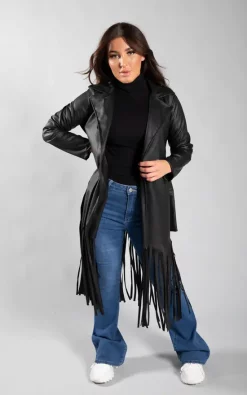Best reviews of ???? JustYourOutfit Black Faux Leather Long Fringed Hem Jacket ✨
