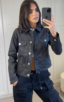 Buy ❤️ JMOJO ???? Coated Denim Jacket Black ????