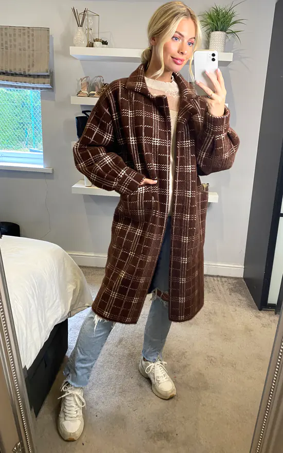 Promo ???? ANGELEYE Fluffy Soft ???? Coat In Check Brown ???? 3 Promo ???? ANGELEYE Fluffy Soft ???? Coat In Check Brown ????