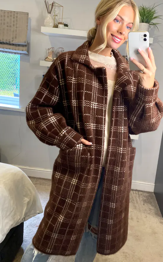 Promo ???? ANGELEYE Fluffy Soft ???? Coat In Check Brown ???? 4 Promo ???? ANGELEYE Fluffy Soft ???? Coat In Check Brown ???? - Image 2