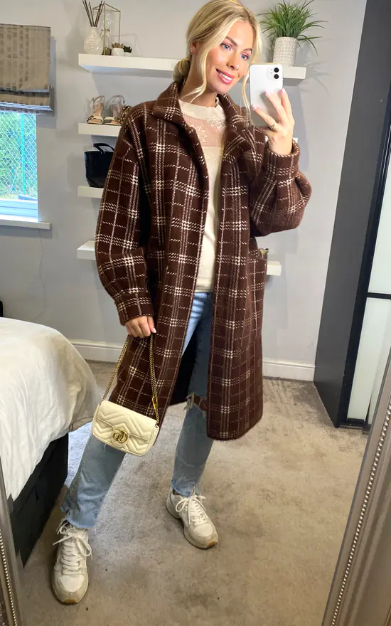 Promo ???? ANGELEYE Fluffy Soft ???? Coat In Check Brown ???? 5 Promo ???? ANGELEYE Fluffy Soft ???? Coat In Check Brown ???? - Image 3