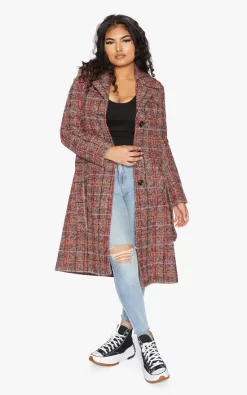 Hot Sale ???? De La Creme Fashions Wool Blend Check Military Duster ???? Coat (Pink Check) ✔️