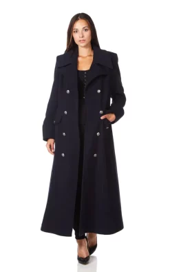 Outlet ???? De La Creme Fashions Carmelle Navy Double Breasted Maxi ???? Coat ????