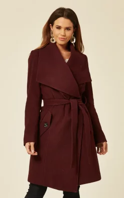 Promo ✨ De La Creme Fashions Beverley Wine Large Lapel Duster ???? Coat ⌛