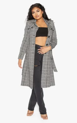 Hot Sale ???? De La Creme Fashions Wool Blend Check Military Duster ???? Coat (Black/White) ⭐