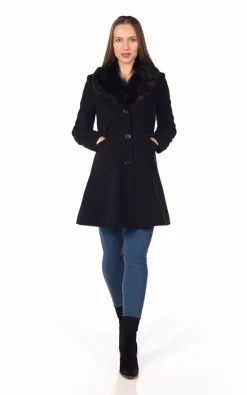 Deals ???? De La Creme Fashions Melissa Black Winter ???? Coat With Faux Faux Collar ????