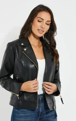 Outlet ???? Threadbare Black Classic Pu Biker Jacket ????