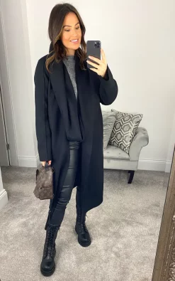 Coupon ⭐ Feverfish Cowl Scarf Neck ???? Coat Black ✔️