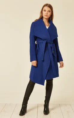 Cheapest ???? De La Creme Fashions Beverley Blue Large Lapel Duster ???? Coat ✔️