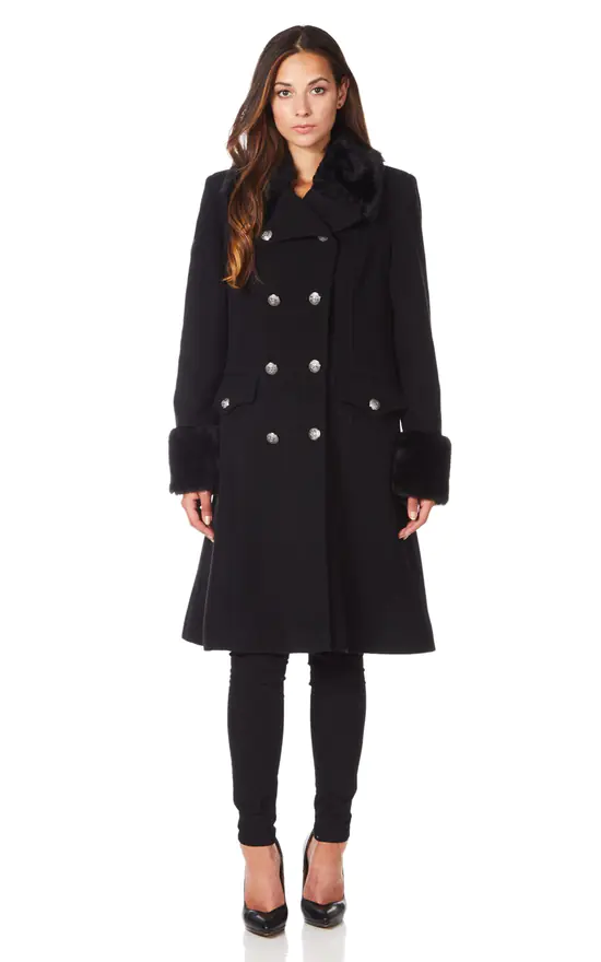 Best Sale ???? De La Creme Fashions Donna Black Military Faux Fur Trim Midi ???? Coat ???? 4 Best Sale ???? De La Creme Fashions Donna Black Military Faux Fur Trim Midi ???? Coat ???? - Image 2