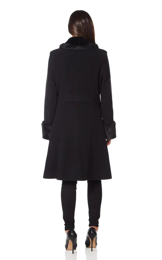 Best Sale ???? De La Creme Fashions Donna Black Military Faux Fur Trim Midi ???? Coat ???? 5 Best Sale ???? De La Creme Fashions Donna Black Military Faux Fur Trim Midi ???? Coat ???? - Image 3