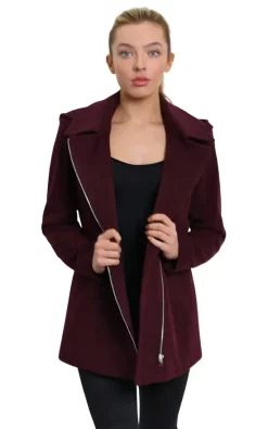 Discount ⌛ De La Creme Fashions Sylvia Wine Wool Blend Zip Up Hooded ???? Coat ✨